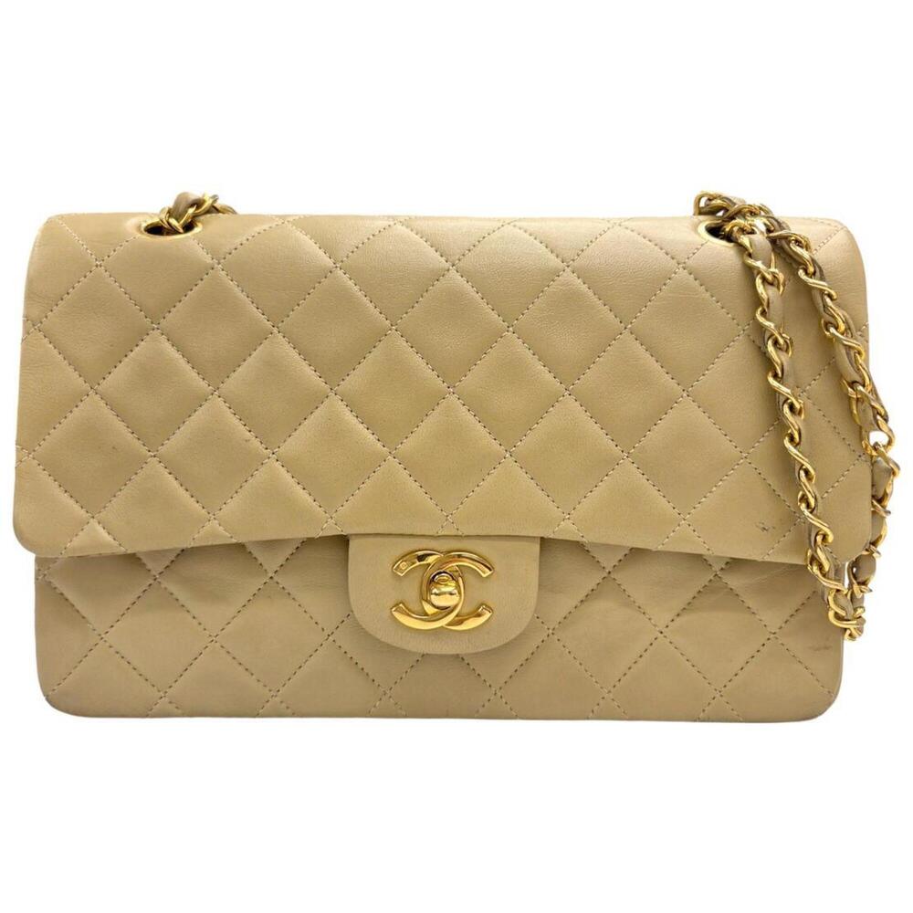 CHANEL Matelassé 25 Chain Shoulder Bag, Double Flap, Lambskin, Beige, Serial ...